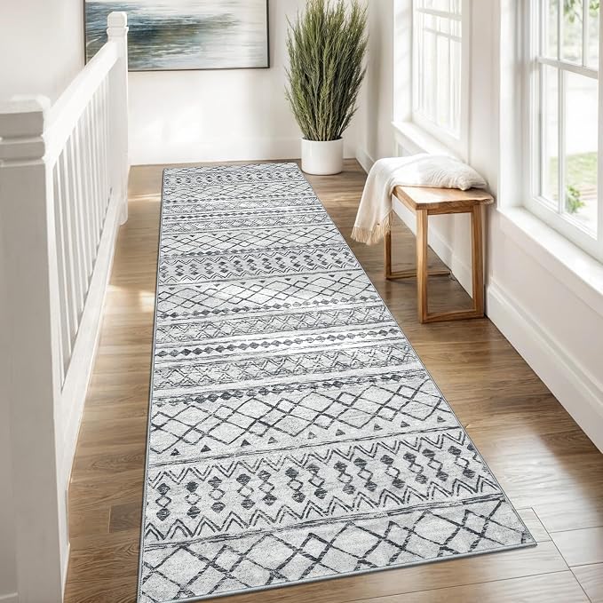 KUTA Boho Runners for Hallways 3x8 Grey Moroccan Washable Runner Rug Non-Slip - Image 3