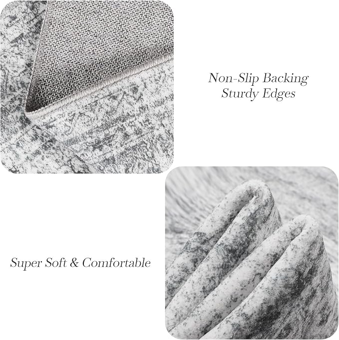 Soalmost 6x6 Grey Round Rug 6ft Living Room Circle Rug Gray Vintage Round Area - Image 6