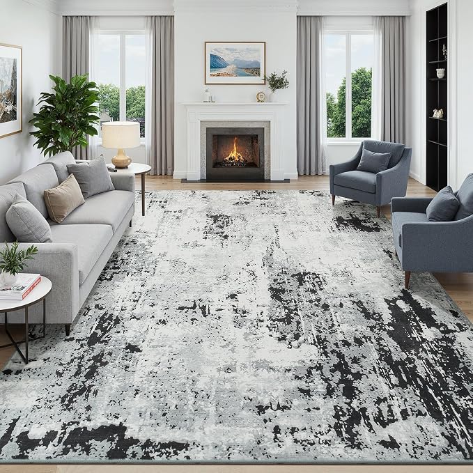 8x10 Area Rugs for Living Room, Abstract Neutral Washable Bedroom Rug, Modern by Carpelux