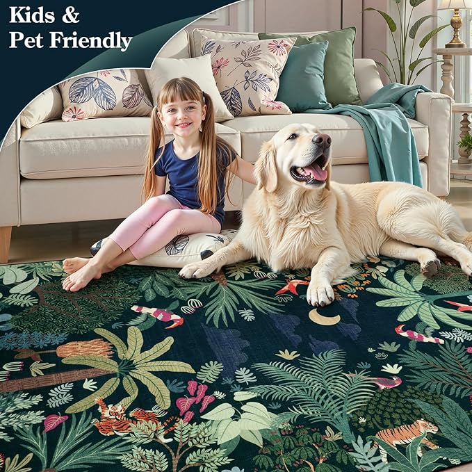 LIVEBOX Washable Bedroom Rug 8x10 Under Bed, Modern Stain Resistant Dark Green - Image 6
