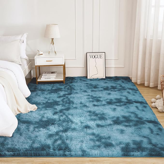 Litanika 6x9 Shag Area Rug for Living Room Bedroom, Tie-Dyed Blue High Pile - Image 2