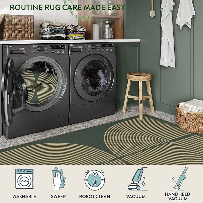 Lahome Enfys Modern Rainbow Easy Jute Indoor Outdoor Rugs, 5x7 Dark Green Rug - Image 5