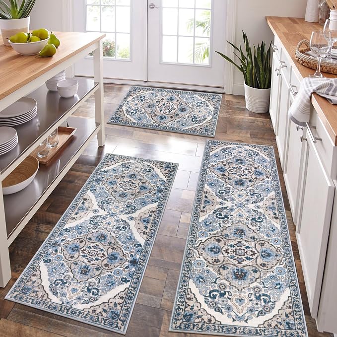 HEBE Farmhouse Kitchen Rugs Sets of 3 Non Slip Washable Boho Kitchen Rugs and - Image 6