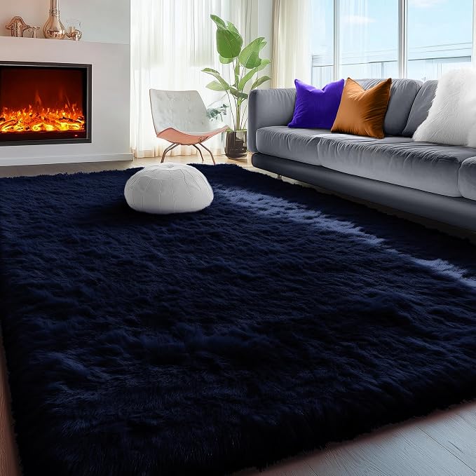 PAGISOFE Navy Blue Rug 4x6, Fluffy Dark Blue Rugs - Image 7