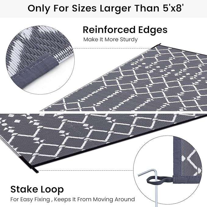 Smiry Outdoor Rug 8x10 ft, Waterproof Reversible Plastic Straw Rugs, Boho - Image 4