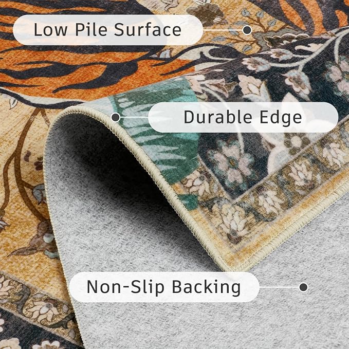 DCX Washable 3x5 Tiger Rug, Soft Low Pile Carpet, Kid & Pet Friendly - Image 8
