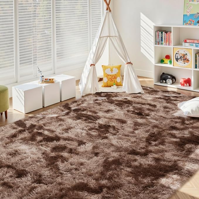 6x9 Ft Large Shag Brown Area Rug - Image 9