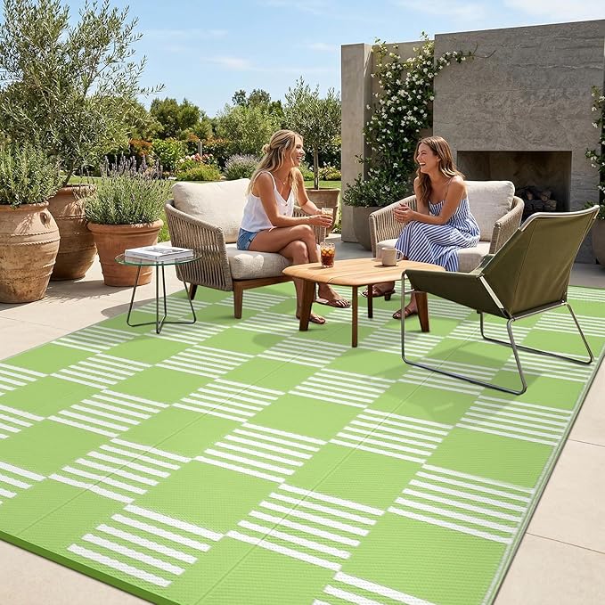 Garvee Waterproof Outdoor Rug 10x20, Checkered Foldable Plastic Straw Patio by Garvee