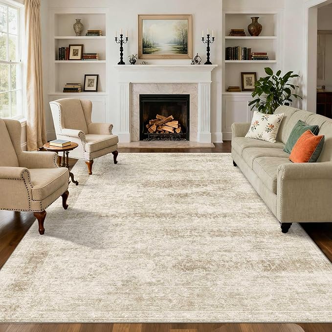 Latte&Fog 8x10 Area Rugs for Living Room, Large Vintage Beige Washable Rug - Image 4