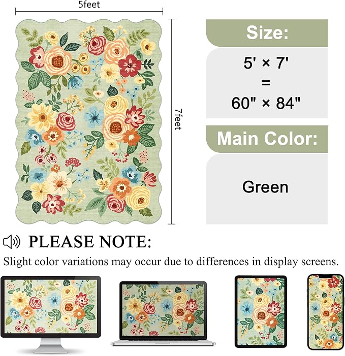 DUKINO 5x7 Area Rug, Floral Washable Rugs - Image 2