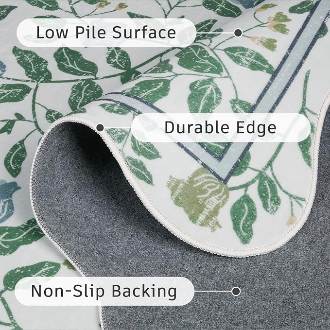 DCX Washable Botanical Floral Rug 5x7, Non Slip Low Pile Carpet - Image 8