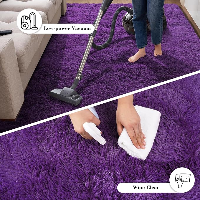 Purple Fluffy Rug Shag Area Rug, 4x6 Area Rugs - Image 5