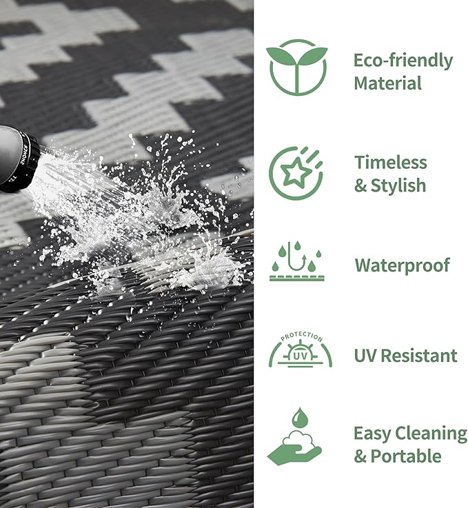 GENIMO Outdoor Rugs 8'x10' Waterproof, Reversible Mats, Area Plastic Straw Rug - Image 5
