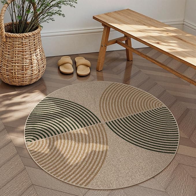 Lahome Enfys Modern Rainbow Round Entryway Rug 4ft, Circle Easy Jute Rug by Lahome