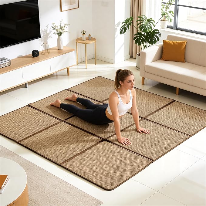 71'' x 71'' Large Japanese Tatami Mat, 0.47'' Thickness Foldable Rattan - Image 8