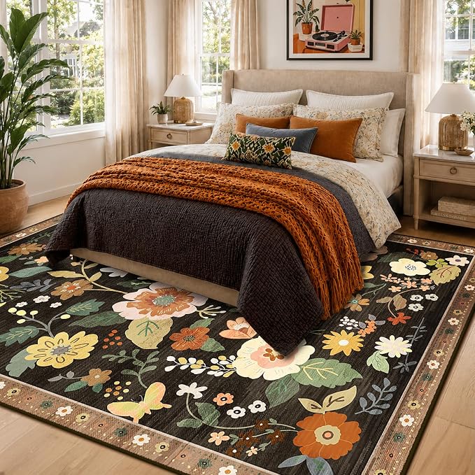 RELEANY Floral 6x9 Area Rugs Washable Print Boho Cute Carpet Non Slip Flower - Image 6