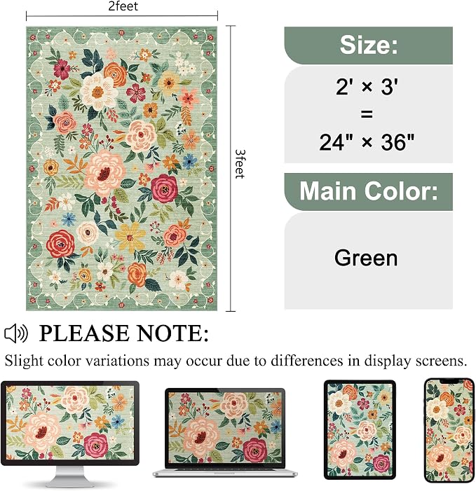 DUKINO 2x3 Rugs for Entryway, Floral Indoor Washable Front Door Mat, Non Slip - Image 2
