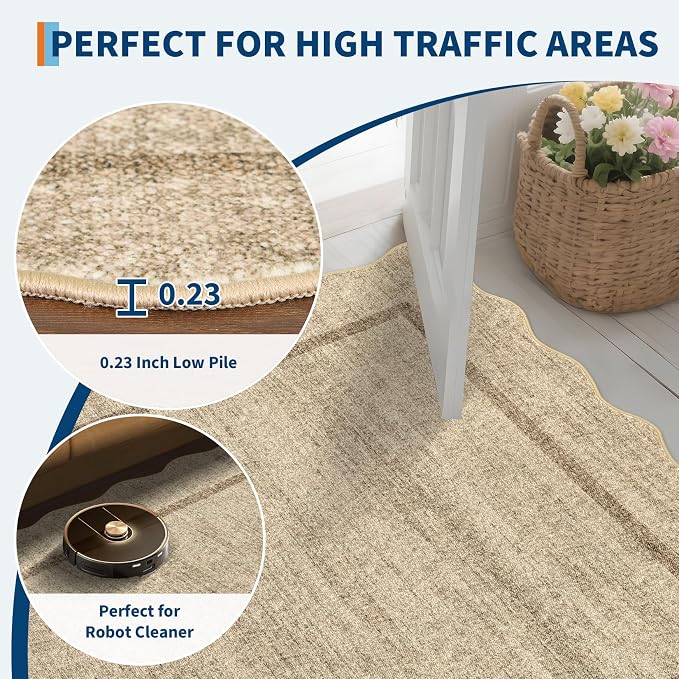 GarveeHome Scalloped Round Rugs 6Ft Washable Area Rug - Image 5