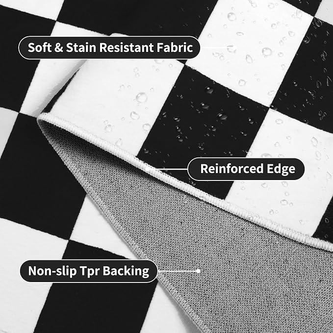 Terrug Black and White Checkered Rug - Image 3