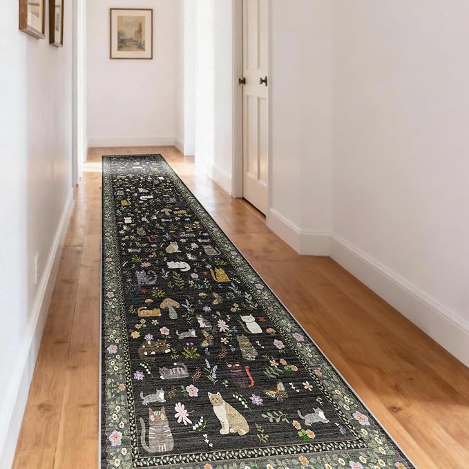 2x12 Washable Rug Runner, Non Slip Low Pile Hallway Cat Runner Rug, Stain by Puino