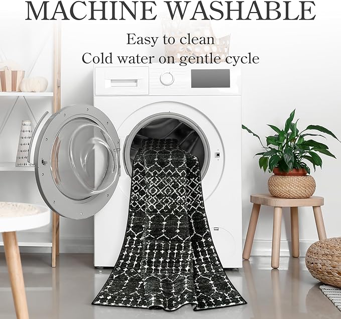 Lahome Moroccan Black Area Rug for Living Room 3x5 Non-Slip Washable Stain - Image 3