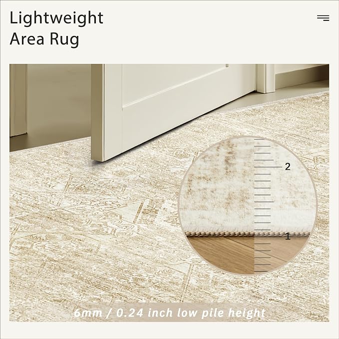 Soalmost 5x7 Area Rugs Beige Low Pile Indoor Washable Trendy Faded Style Floral - Image 7