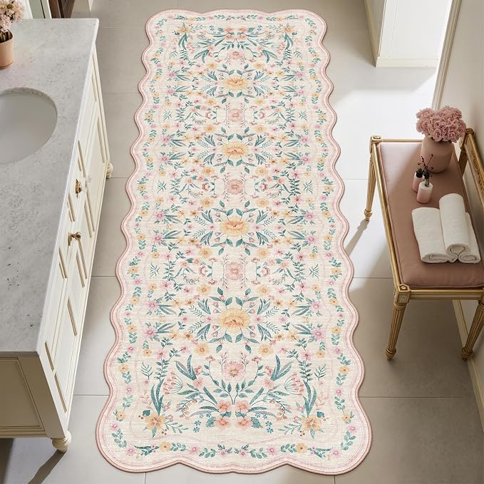 Scalloped Floral Runner Rug 2x6, Soft Cute Carpet Runner - Image 4