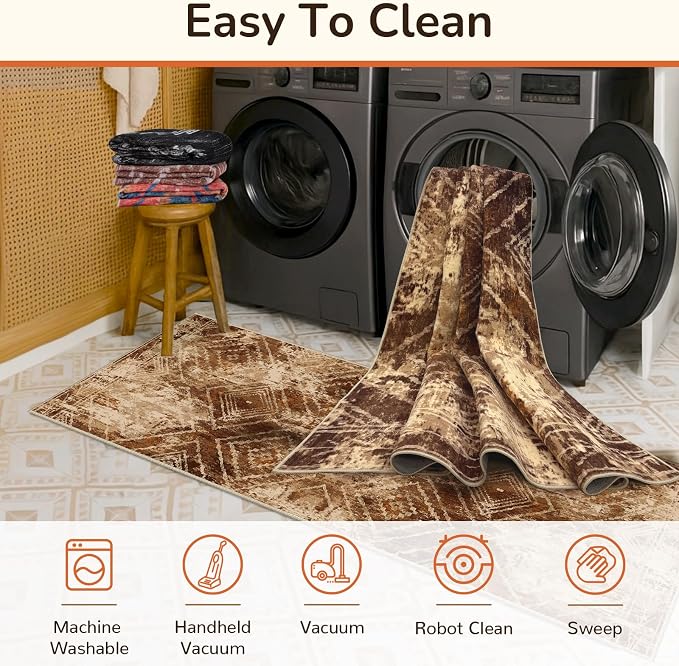 BESTSWEETIE Area Rug 2x10 Rug Machine Washable Non-Slip Low Pile Print Pattern - Image 2