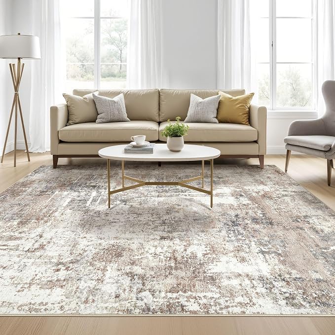 Square Rug 8x8 Living Room: Large Washable Abstract Modern Soft Area Rug Stain - Image 5