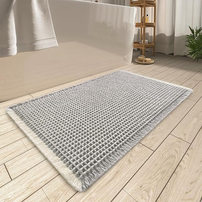 Upgraded Waffle Bath Mat, Super Absorbent Non Slip Bath Mats by AMOAMI