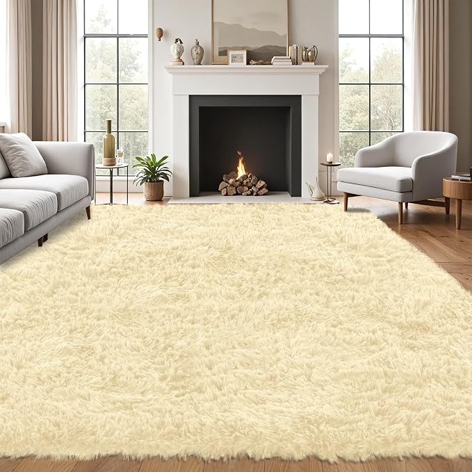8x10 Area Rug for Living Room:Ultra Soft Fluffy Shag Cream White Rugs, Large by Unknown