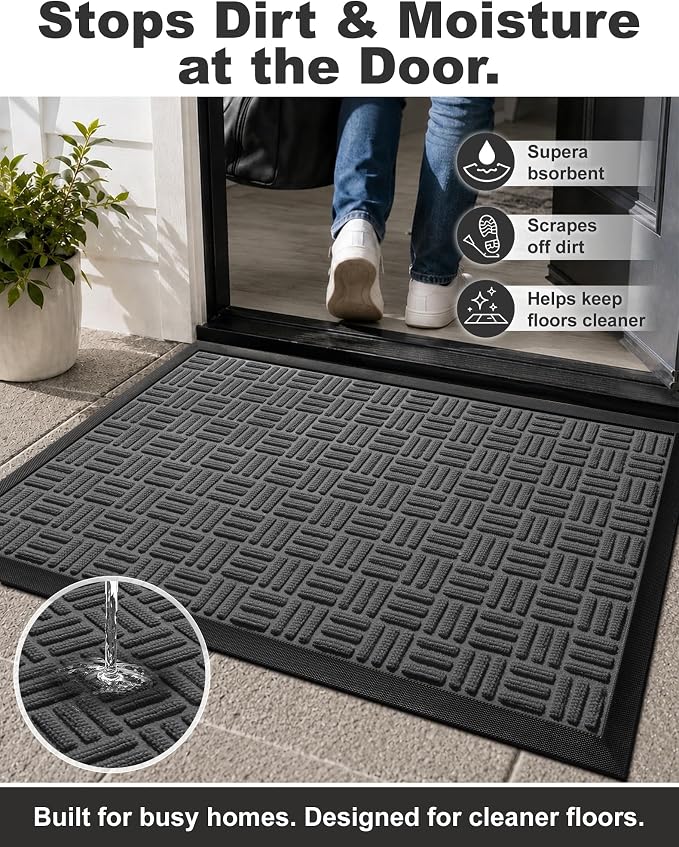 Mibao Front Door Mat Outdoor Entrance, Waterproof Dirt Trapper Doormat - Image 2