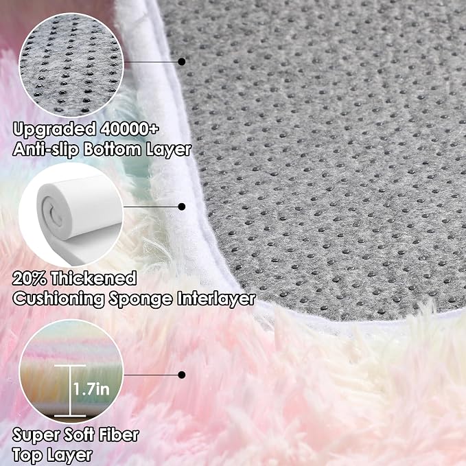 ONASAR Rainbow Area Rugs for Living Room, 5x8 Fluffy Girls Bedroom Rug - Image 3