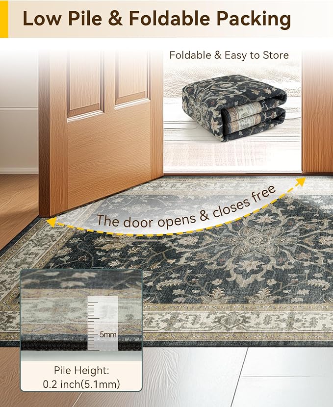 RELEANY Area Rugs 5'x8' Washable Non-Slip, Floral Vintage Distress Medallion - Image 4
