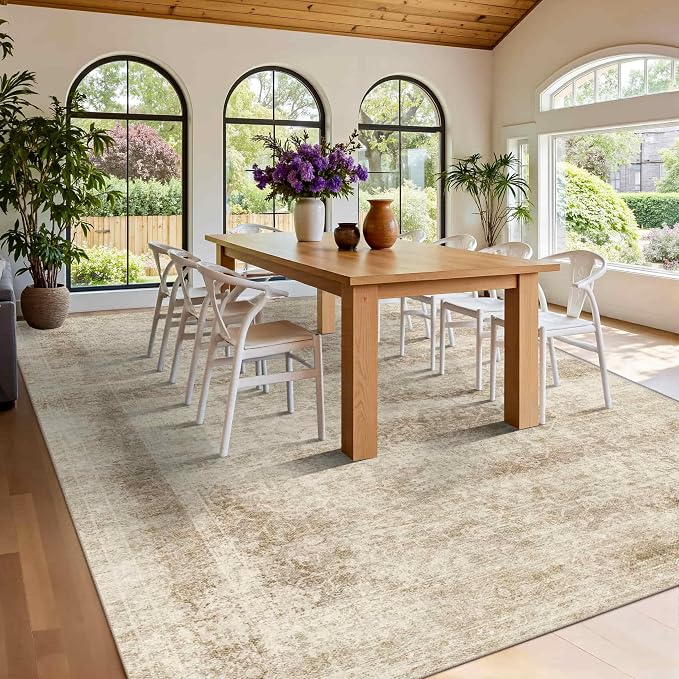 Latte&Fog 9x12 Area Rug for Living Room, Extra Large Vintage Beige Washable Rugs - Image 4