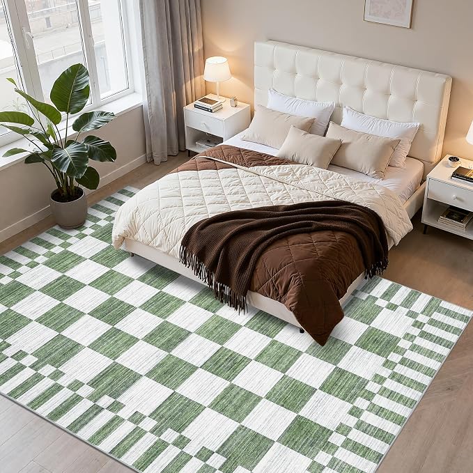 GarveeHome 8×10 Area Rugs for Living Room, Sage Green Checkered Rug, Non-Slip - Image 9