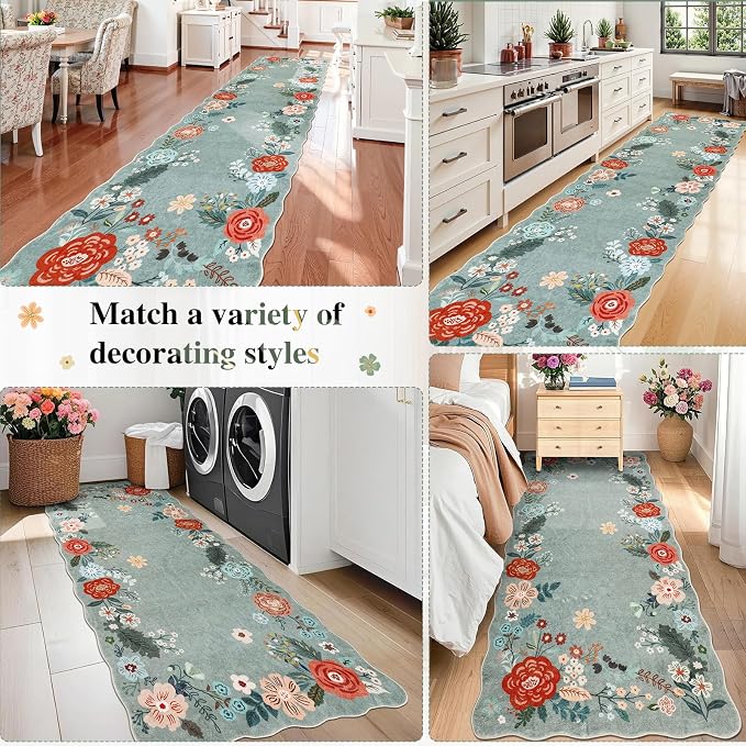 Green Runner Rug, 3x10 Washable Rug Runners - Image 7