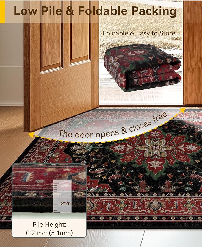 RELEANY Area Rugs 6'x8' Washable Non-Slip, Floral Vintage Distress Medallion - Image 3