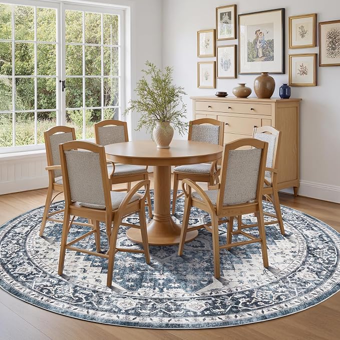 AMADA HOMEFURNISHING Round 8ft Area Rugs, Low-Profile Washable Rug - Image 3