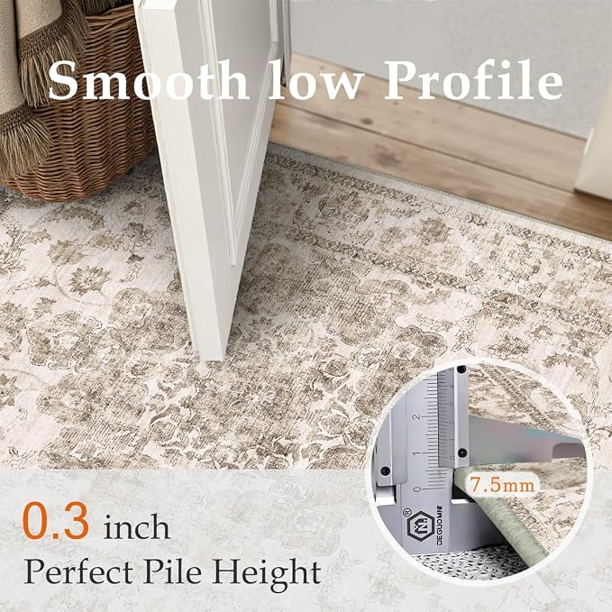 2x8 Washable Neutral Runner Rug Brown Vintage Hallway Kitchen Carpet Non-Slip - Image 8
