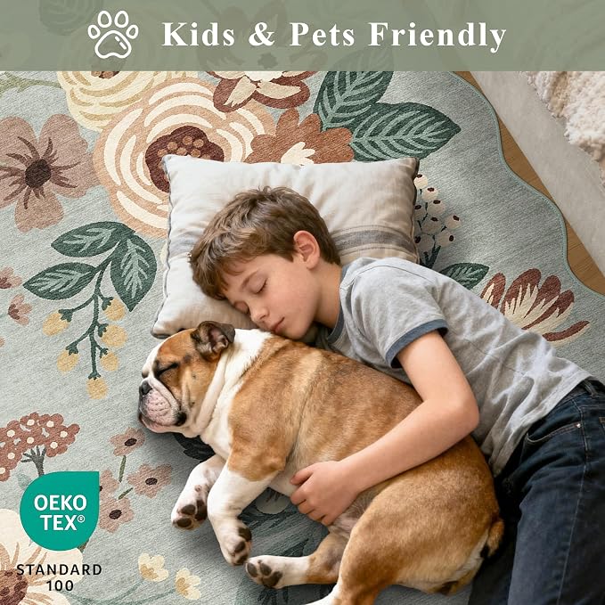 DUKINO 4x6 Area Rug, Floral Non-Slip Indoor Washable Rug - Image 4