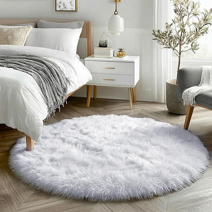 White Round Rug 6Ft for Bedroom, Circular Circle Area Rugs for Living Room - Image 4