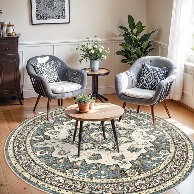 TOPRUUG Washable Oriental Area Rug - 8ft Round Rugs - Image 2