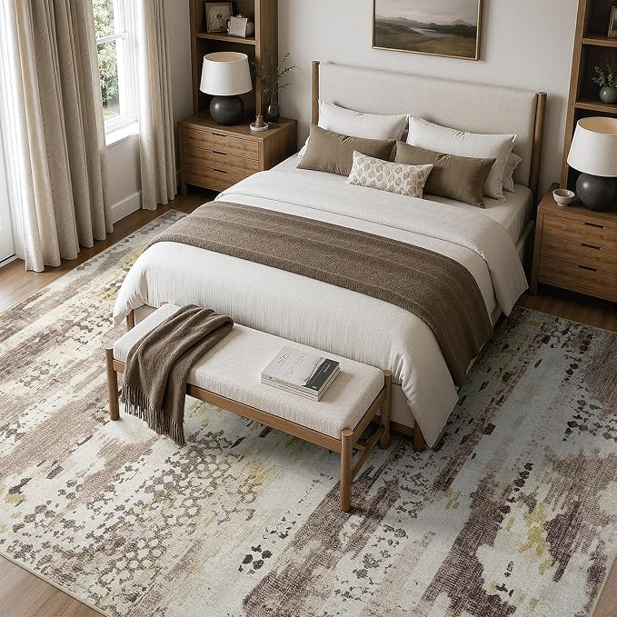 DCX Abstract Area Rug 6x9, Washable Brown Modern Rug - Image 3