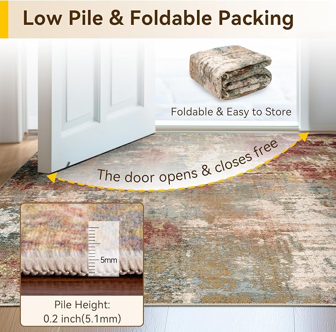 RELEANY Washable Area Rugs 8ft Non-Slip Modern Abstract Soft - Image 6