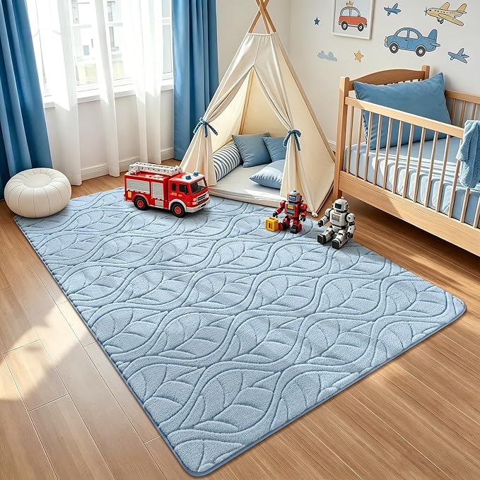Macgace 4x6 Blue Area Rug, Soft Shag Carpet, Washable Bedroom Nursery Rugs - Image 2