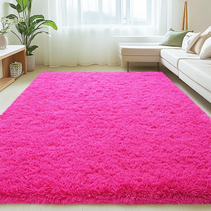 Mugorn Hot Pink Fluffy Soft Rugs by MUGORN