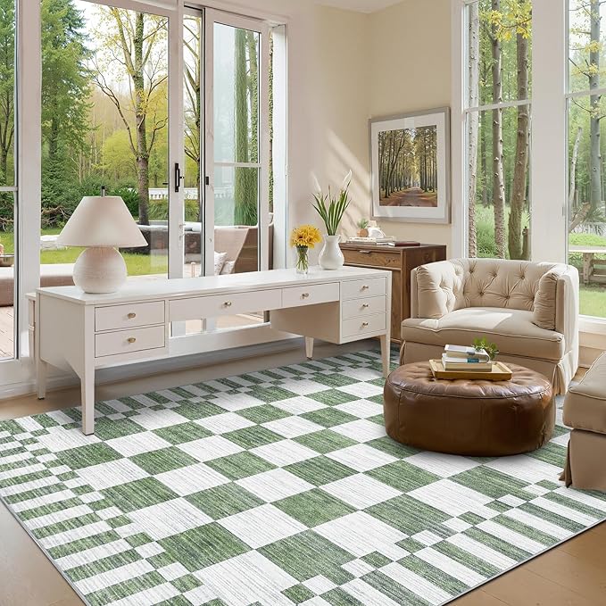 GarveeHome 8×10 Area Rugs for Living Room, Sage Green Checkered Rug, Non-Slip - Image 3