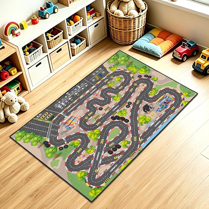 Kids Car Rug Play Mat, 4x6 ft Race Track Road Rug - Image 6