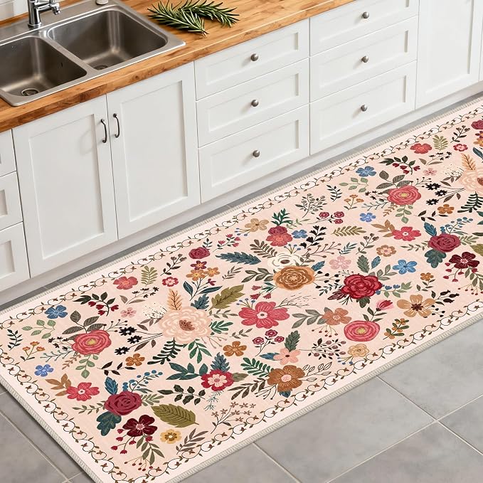 Washable Beige Red 2'6" x 8' Runners - Image 2